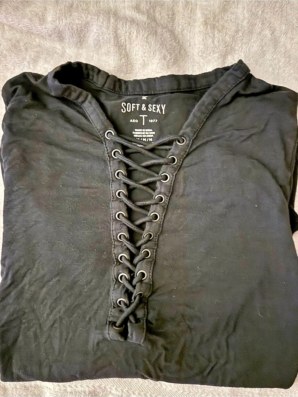 Soft & Sexy Lace-Up Black Top Like New